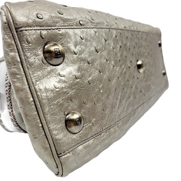NEW Fendi Silver Metallic Du Jour Ostrich Bag - Picture 7 of 13